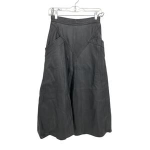 Vintage 90s A-Line Midi Skirt Womens Size 26" Black Leather Large Pockets
